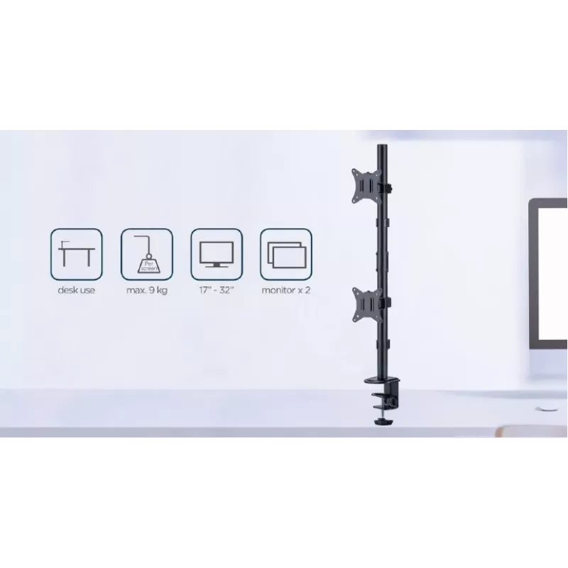 Monitor mount Gembird MA-D2-02, desk monitor arm, maximum weight capacity 9 kg