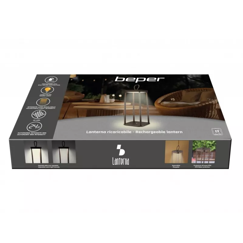 Rechargeable lantern Beper P207ILI102 in Corten finish, portable battery-powered lamp