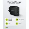 USB-C Dual-Fast Charger, PD, GaN, 65 Watt (black, 1x USB-C, 1x USB-A, Power Delivery)