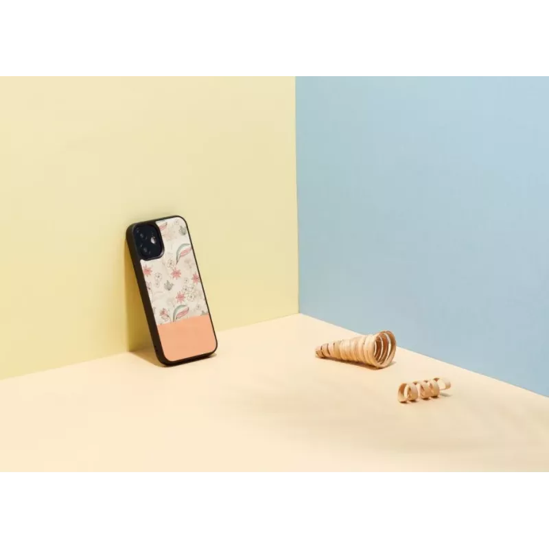 Protective phone case Man and Wood for iPhone 12 mini — pink flower on black