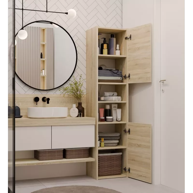 Bathroom storage cabinet top e shop S40 SONOMA — Oak frame, freestanding, 6 shelves, 400×300×1700 mm