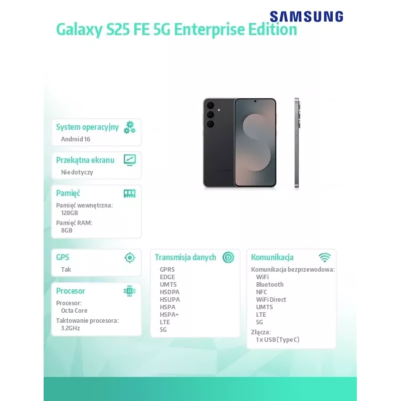 Smartphone Samsung Galaxy S25 FE S731 6.7 inch Dynamic AMOLED 2X, 8GB RAM, 128GB, 5G, 50MP Triple Camera, 4900 mAh, IP68, Jet Black