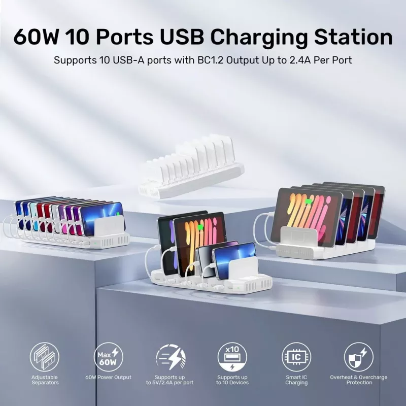 Unitek Charging Station 10X USB 2.4A 60W White