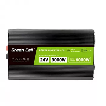 Car inverter Green Cell INVGC24P3000LCD 24V 3000W Pure Sine Wave, 230V 50Hz, LCD, Type F