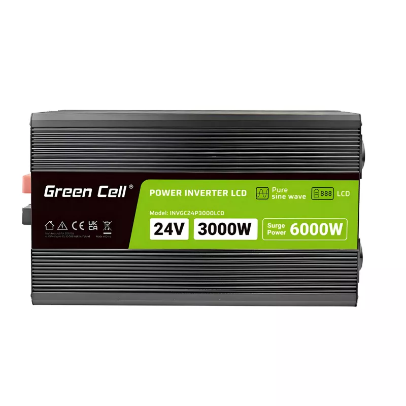 Car inverter Green Cell INVGC24P3000LCD 24V 3000W Pure Sine Wave, 230V 50Hz, LCD, Type F