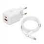 USB charger IBOX ILUC42W 42W (33W max), 1×USB-C PD3.0, 1×USB-A QC3.0, 100–240V, white