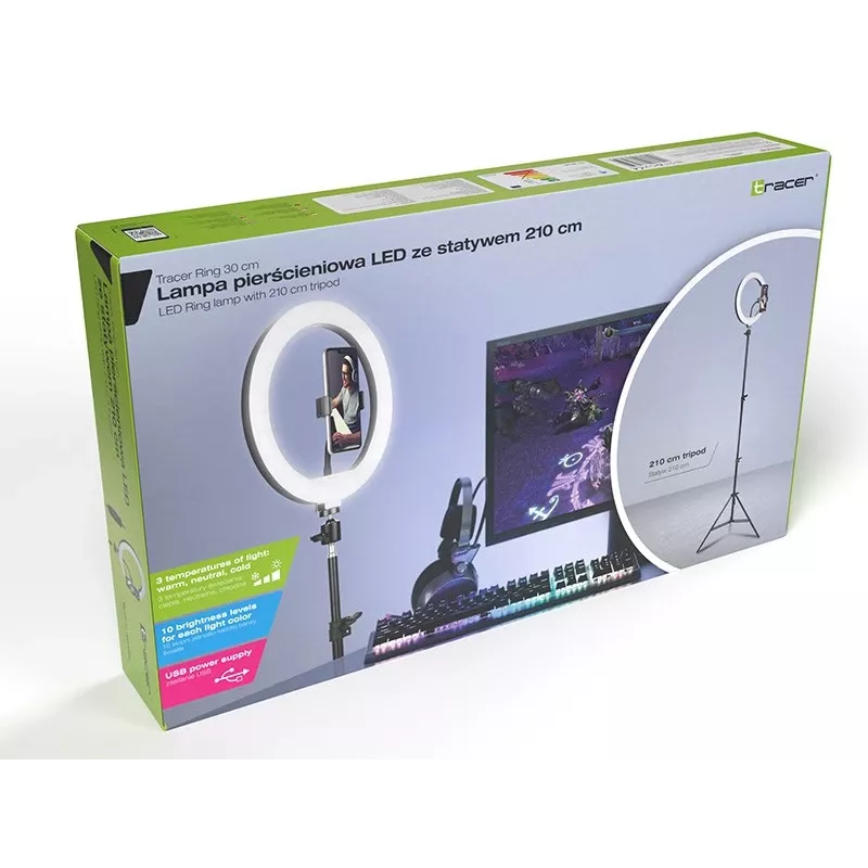 TRACER RING 30cm ring light with tripod 210cm