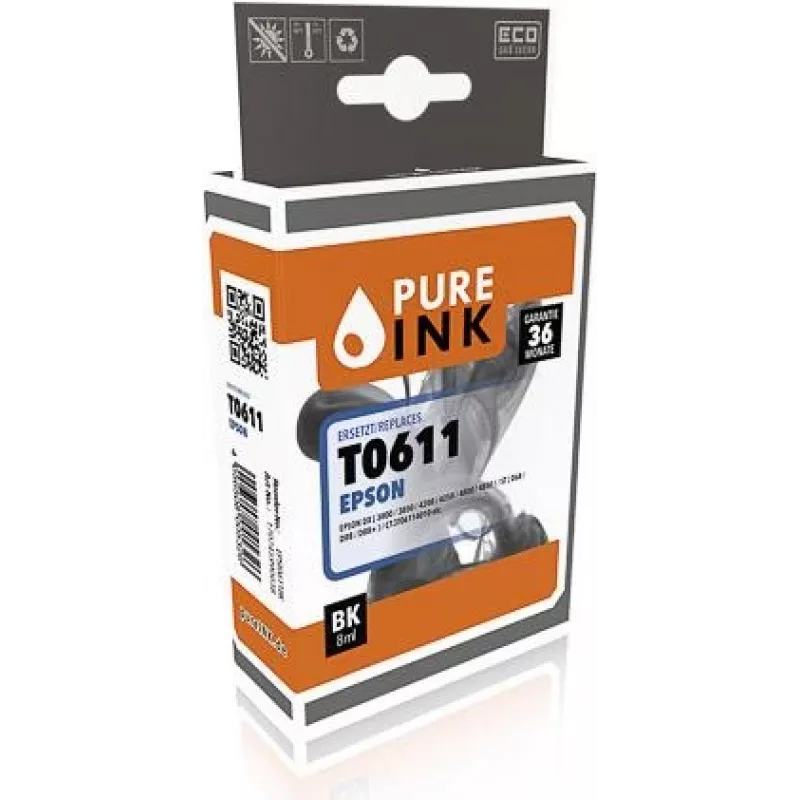 PURE INK EPST0611BK PI EPSON T0611 DX/ST Tinte black rebuilt 250Seiten Chip 8ml - Kompatibel - Schwarz
