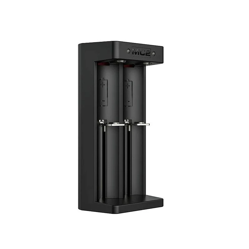 XTAR dual-slot Li-ion battery charger for 18650 cells, USB-C input, 2 slots, black, LED indicators