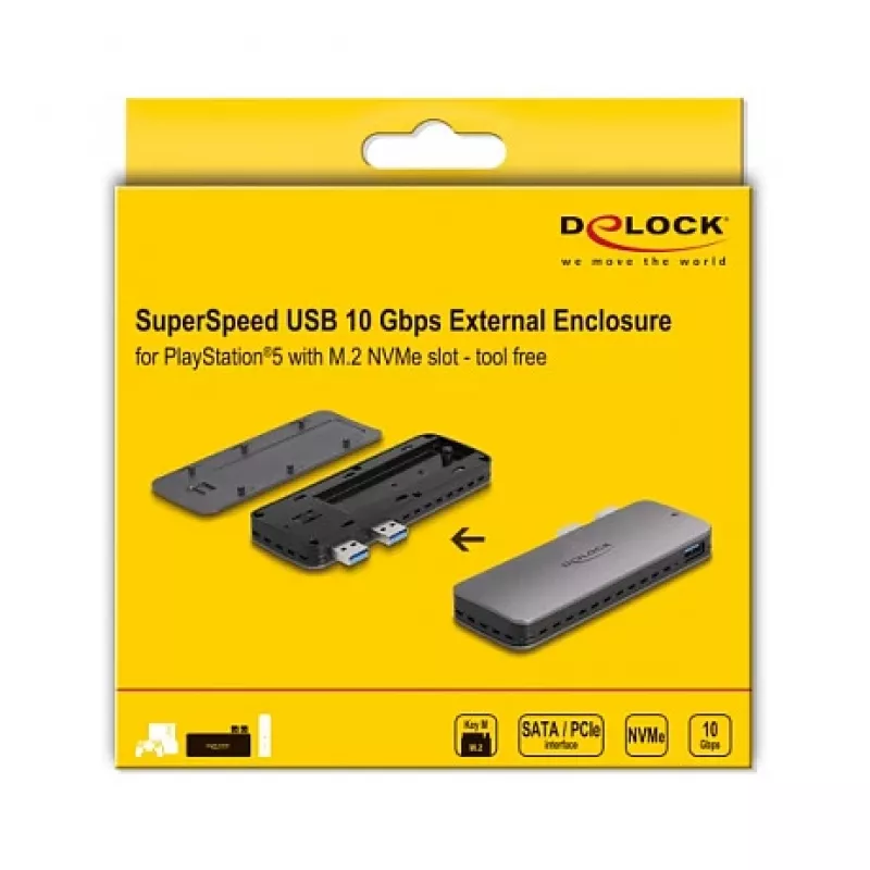 SSD enclosure DeLOCK USB 3.2 Gen 2 for PlayStation5 M.2 NVMe tool free