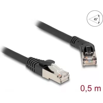 Network Cable DeLOCK RJ45 Cat.6A S/FTP 45° right angled to straight 0.5m black