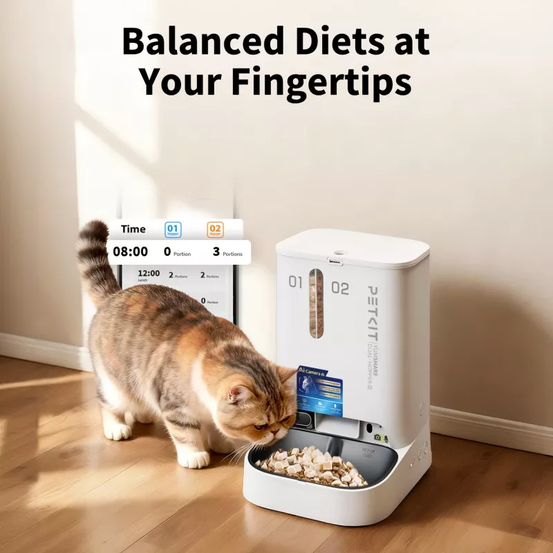 Automatic Pet Feeder PETKIT YumShare Dual-hopper 2 with Camera, 5 L Capacity, ABS and 304 Stainless Steel, White