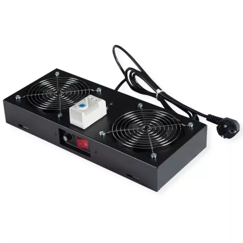 ROLINE 26.21.0189 Roof-Mounted Cooling Fan Unit, 2 Fans, Black, for 19-Inch Wall Enclosures
