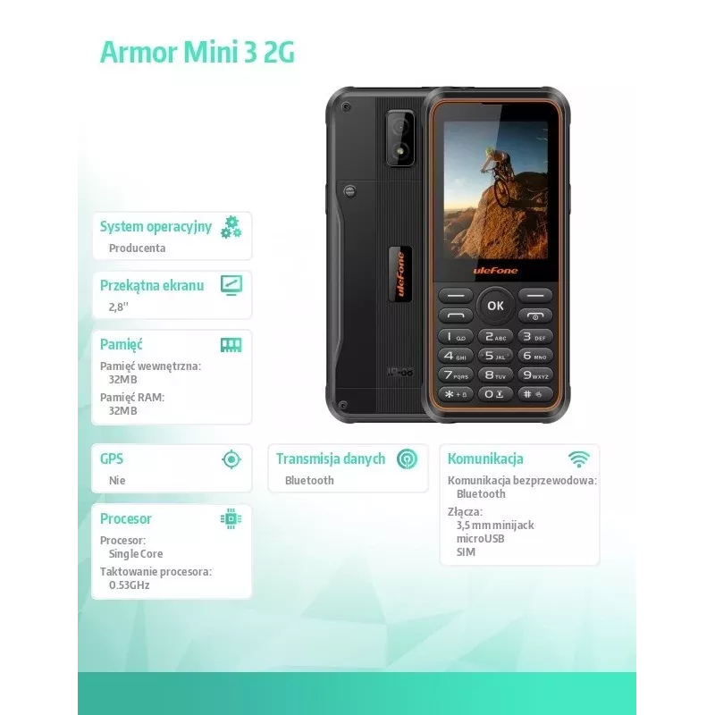Mobile Phone UleFone Phone Armor Mini 3 2G 2.8-inch Black
