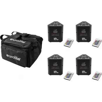 LED lighting set EUROLITE AKKU TL-3 QuickDMX 4x with soft-bag — battery-powered TL-3 fixtures, QuickDMX control, portable carrying bag