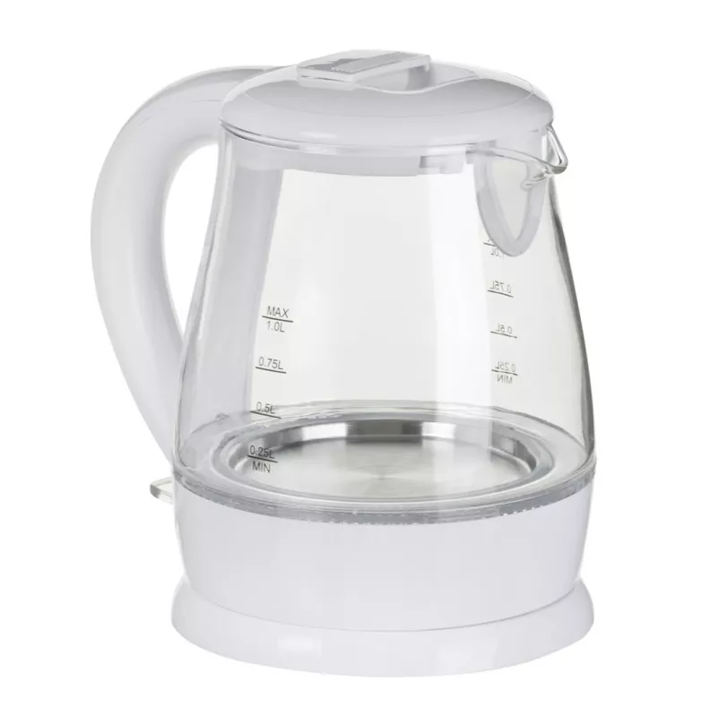 Electric kettle BLAUPUNKT 1 L 1630 W White — glass body, 360° base, button lid