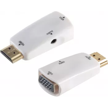 Cable Gender Changer S/CONN 10-01001 HDMI Type A VGA D-Sub 3.5mm White