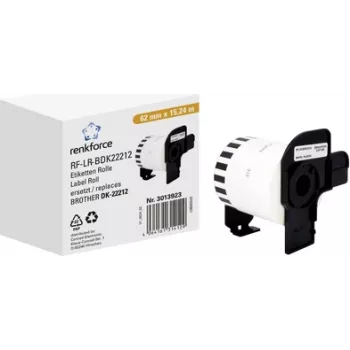 Renkforce Labels Roll compatible replaces Brother DK-22212 62 mm x 15.24 m Paper White 15.24 m permanent adhesive continuous labels RF-6027846 (RF-6027846)