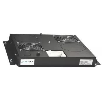 Lanview LVR248033-UK 1U Rack-Mount Fan Tray with 2 Fans, 85 CFM, 220-240V, Black Steel
