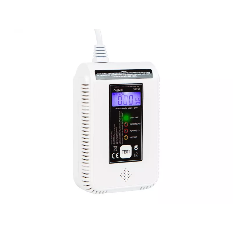 Carbon monoxide and gas detector BLOW TGC30 WiFi Tuya — LCD, 85 dB, wired, surface-mounted, white