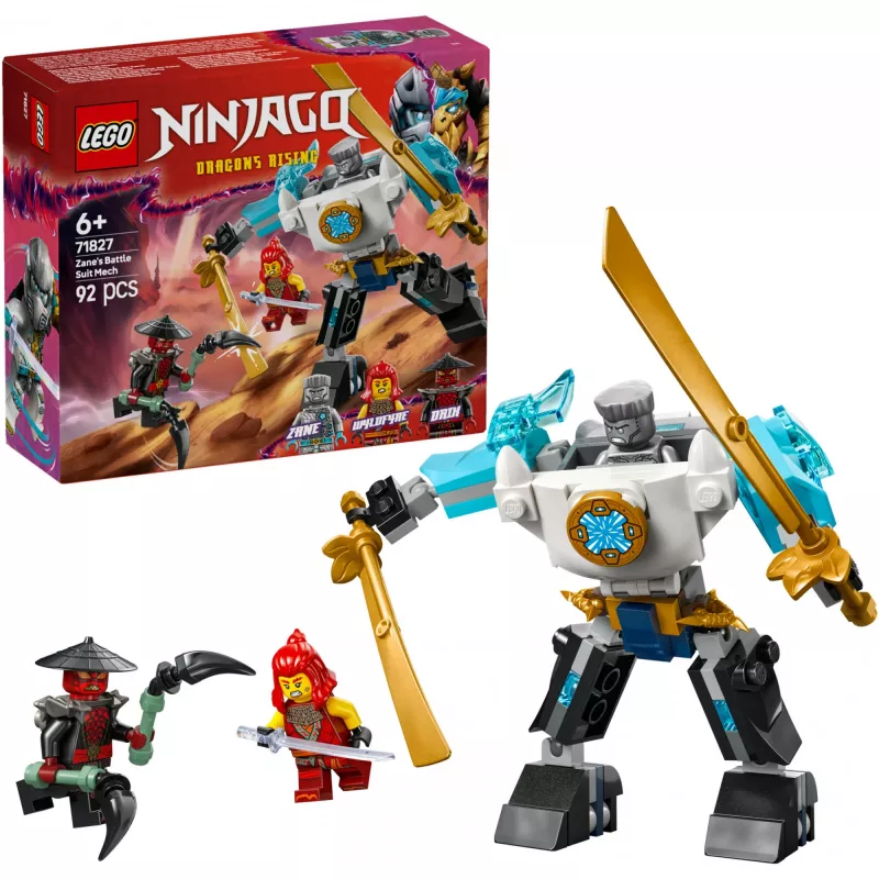 LEGO NINJAGO set 71827 Zane's Battle Suit Mech, 92 pieces, 2 minifigures, height 100 mm, age 6+