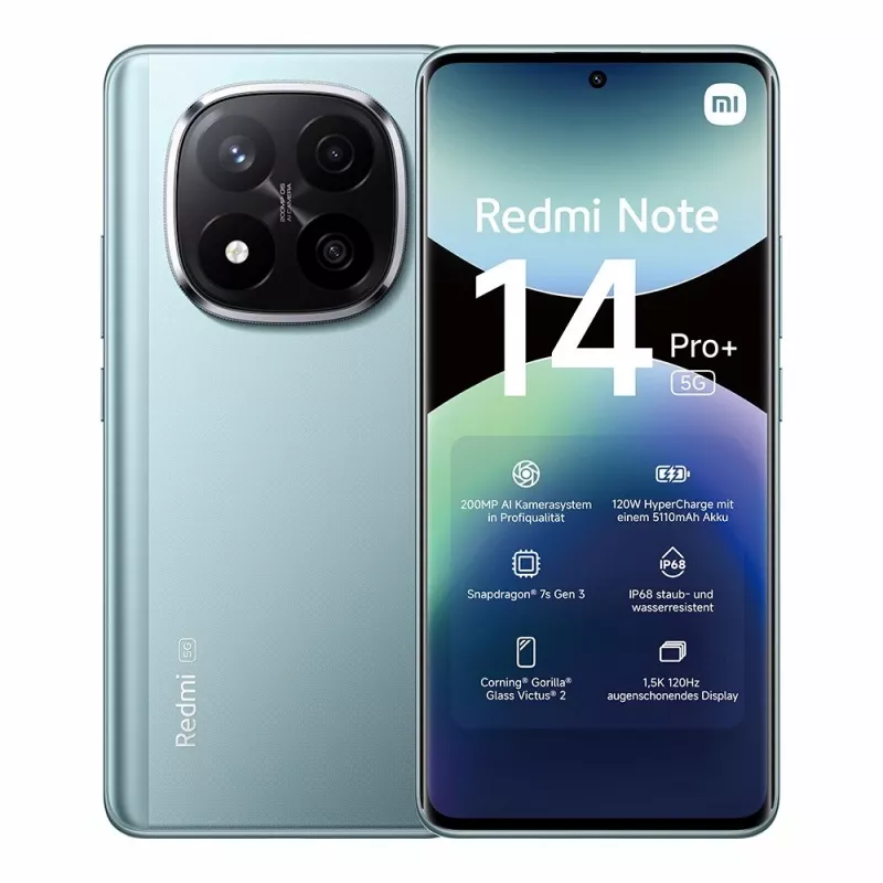 Smartphone Xiaomi Redmi Note 14 Pro+ 5G — 6.67 inch AMOLED, 8 GB RAM, 256 GB, 200 MP, IP68, 5110 mAh