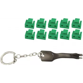 RJ45 port blocker ShiverPeaks BS08-01031 green — set with 10 locks and 1 key