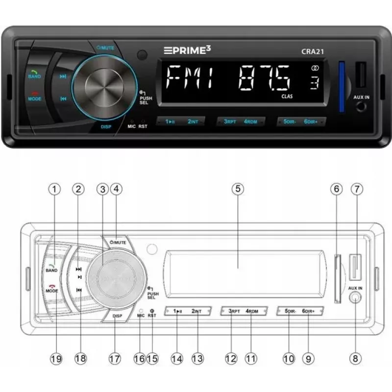 Car FM Radio Receiver PRIME3 CRA21 BT Bluetooth with FM Tuner and Bluetooth Connectivity