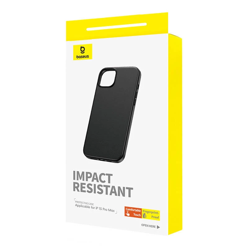 Phone case Baseus iPhone 15 Pro Max Fauxther Series Black — protective hard shell, faux leather finish