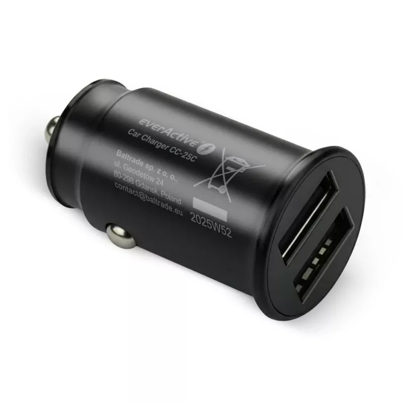Car charger everActive CC-25C 2x USB-A + USB-C, 12W, in-car USB power adapter