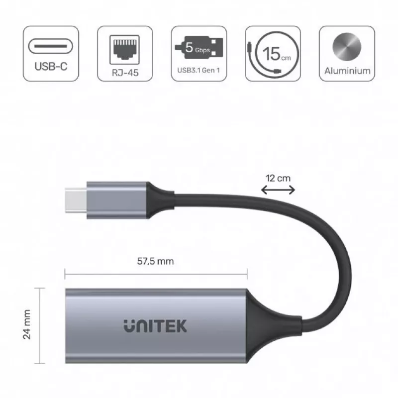 Network Interface Card Unitek U1312A, IEEE 802.3, Grey, 0.5 m cable