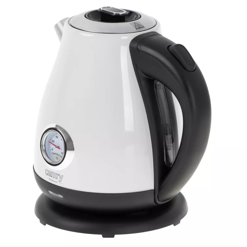 Electric kettle Camry CR 1344 — 1.7 L, 2200 W, stainless steel, built-in thermometer, 360° base, white