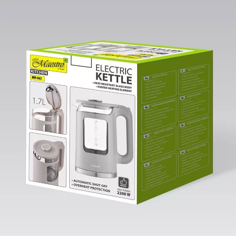 Electric kettle Maestro MR-065-BEIGE 1.7 L, 2200 W, glass housing, beige