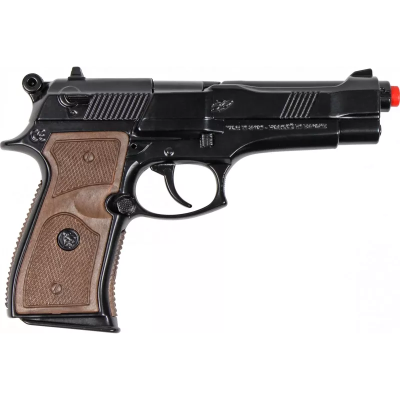 Toy metal police pistol Pulio model 15539/6 — metal construction, toy accessory
