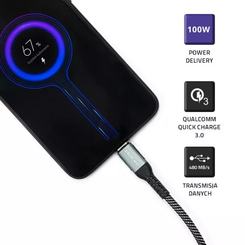 USB Cable Qoltec 52358 1.5m USB C Black USB 2.0 0.48 Gbit/s