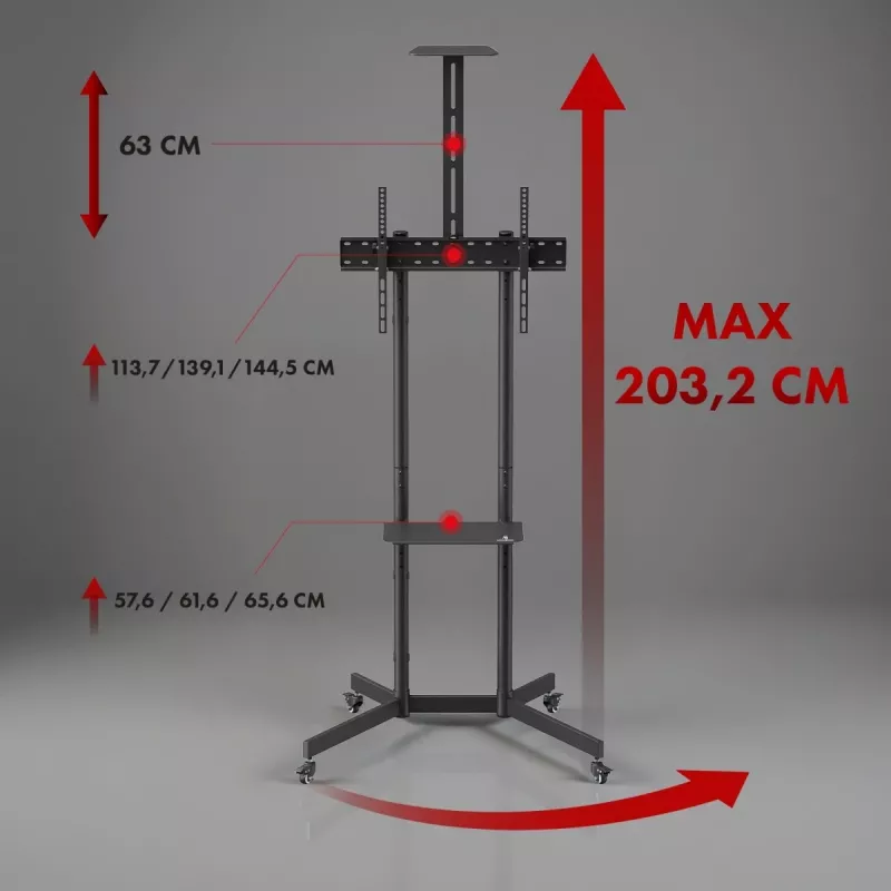 Maclean TV stand / cart, camera shelf, on wheels, 37-70, max load 45kg/5kg shelf, max. VESA 600x400, MC-113 B