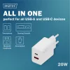 AC USB Charger DIGITUS 20W, 1x USB-C, 1x USB-A, Input 100–240V, White