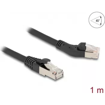 Network Cable DeLOCK RJ45 Cat.6A 45° left angled to straight 1 m black
