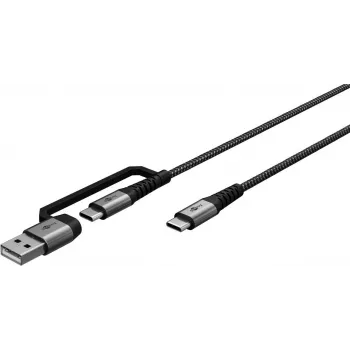 USB-C charging cable WENTRONIC Goobay 2in1, 2 m, extra durable, Space Grey/Silver