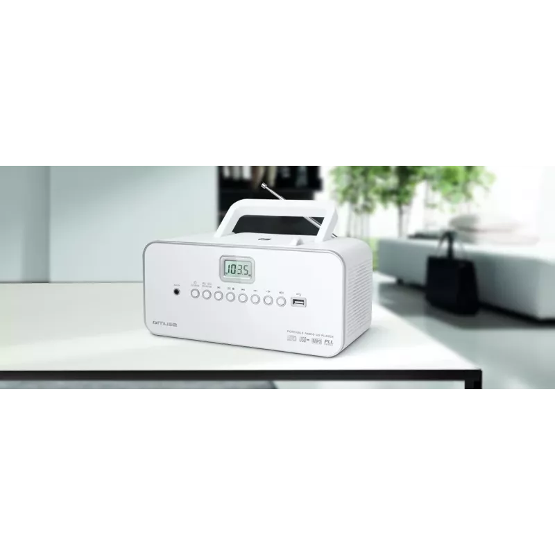 Portable stereo system Muse M-28RDW — CD/MP3 player, FM/MW tuner, 3W RMS, white, 1.4 kg
