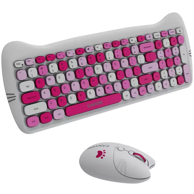 Wireless Keyboard and Mouse Set CANYON HSET-W6 Pink Kitty Edition
