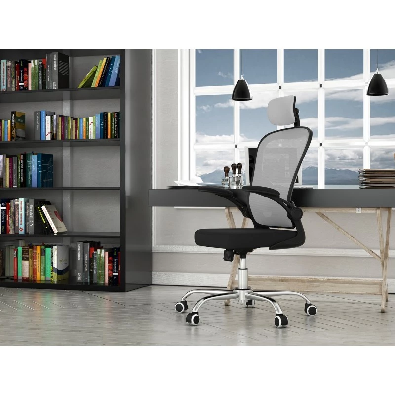 Office chair top e shop DORY SZARY — padded seat, mesh backrest, 650×620 mm, height up to 122 cm