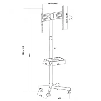 TV cart MACLEAN MC-949 for 32–55 inch TVs, VESA 75×75–400×400 mm, max load 25 kg, height 147–155 cm, storage shelf, black