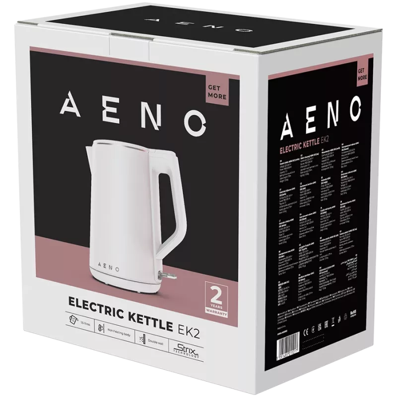 AENO Electric Kettle EK2: 1850-2200W, 1.5L, Strix, Double-walls, Non-heating body, Auto Power Off, Dry tank Protection