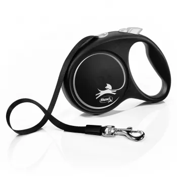 Retractable dog lead Flexi Black Design M, tape leash, 5 m, for medium breeds (10–25 kg), max load 20 kg