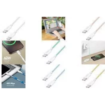 LogiLink USB 2.0 Type-C Cable C/m> C/m Nylon 60W Blue - Cable - Digital/Data (CU0351)