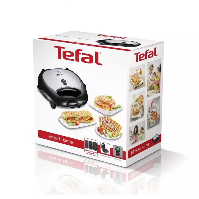 Sandwich maker Tefal Break Time SW6148 — 2-sandwich, removable non-stick plates, cord storage, black/grey