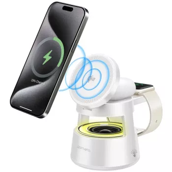 Wireless Charger 4smarts Qi2 Aura Sound White – Qi2 fast wireless charging, integrated speaker