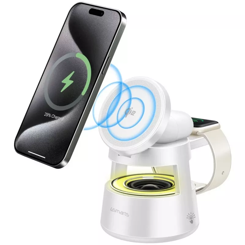Wireless Charger 4smarts Qi2 Aura Sound White – Qi2 fast wireless charging, integrated speaker