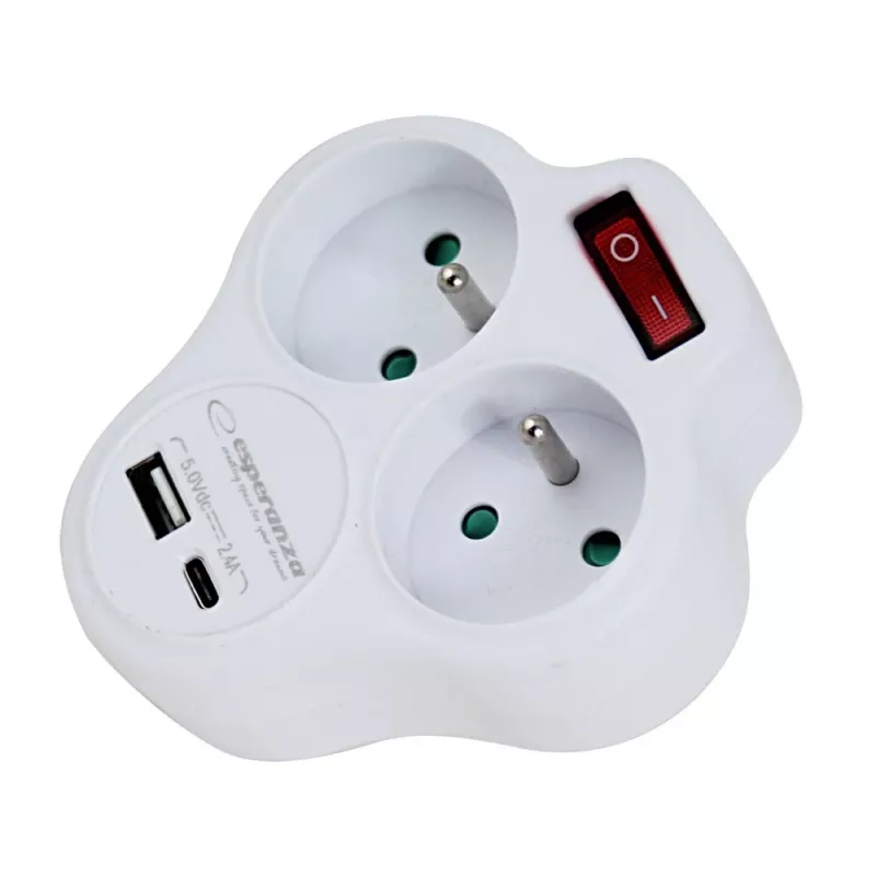 Esperanza ELK311W Electrical splitter 2 GN. USB-C USB-A ON. White